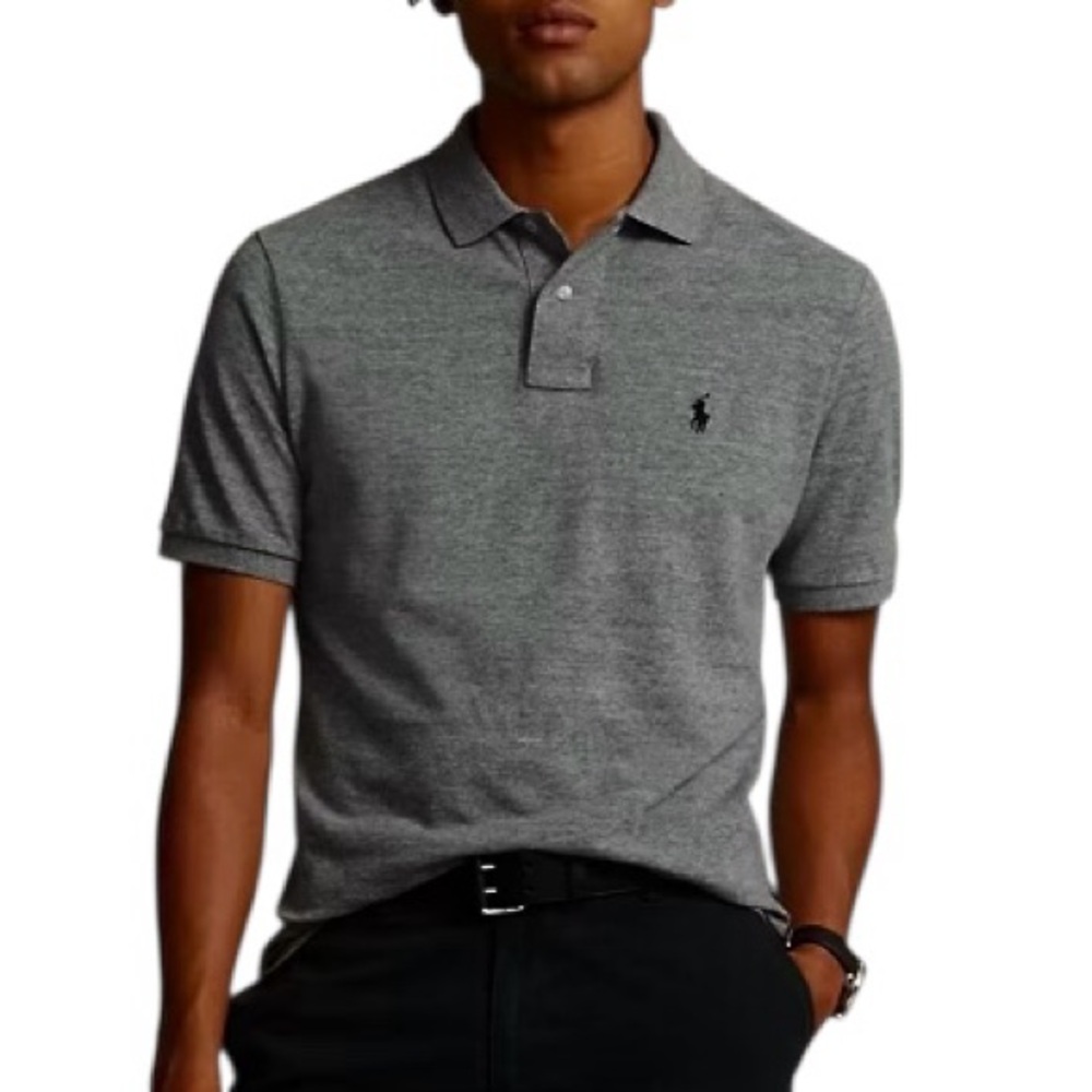 Polo by Ralph Lauren Men's Custom Slim Fit Mesh Cotton Polo Shirt Large Grey